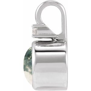 14K White Gold Natural Moss Agate & .03 CT Lab-Grown Diamond Cabochon Pendant – image 2
