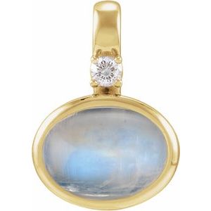 14K Yellow Gold Natural Rainbow Moonstone & .03 CT Natural Diamond Cabochon Pendant