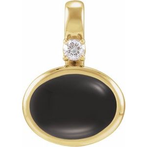 14K Yellow Gold Natural Black Onyx & .03 CT Natural Diamond Cabochon Pendant