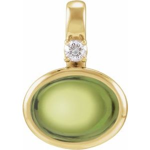 14K Yellow Gold Natural Peridot & .03 CT Natural Diamond Cabochon Pendant