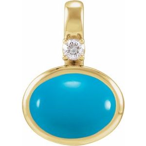 14K Yellow Gold Natural Turquoise & .03 CT Natural Diamond Cabochon Pendant