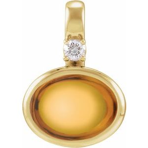 14K Yellow Gold Natural Citrine & .03 CT Natural Diamond Cabochon Pendant