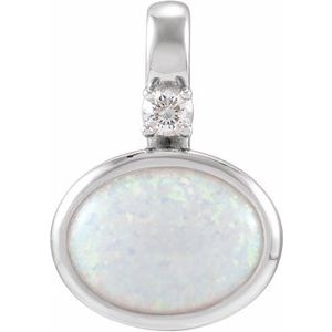 Platinum Lab-Grown White Opal & .03 CT Natural Diamond Cabochon Pendant
