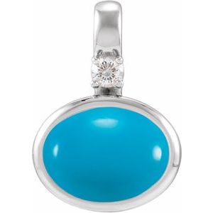 14K White Gold Natural Turquoise & .03 CT Natural Diamond Cabochon Pendant