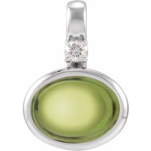 14K White Gold Natural Peridot & .03 CT Natural Diamond Cabochon Pendant