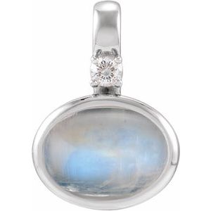 Platinum Natural Rainbow Moonstone & .03 CT Natural Diamond Cabochon Pendant