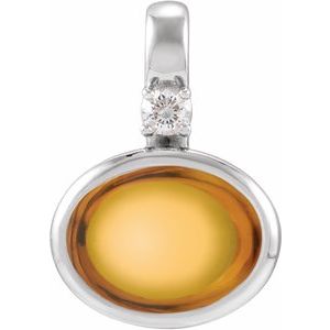 Sterling Silver Natural Citrine & .03 CT Natural Diamond Cabochon Pendant