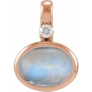 14K Rose Gold Natural Rainbow Moonstone & .03 CT Natural Diamond Cabochon Pendant