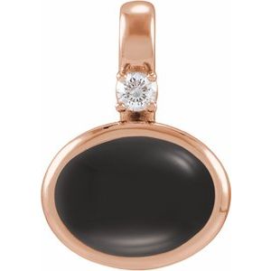 14K Rose Gold Natural Black Onyx & .03 CT Natural Diamond Cabochon Pendant