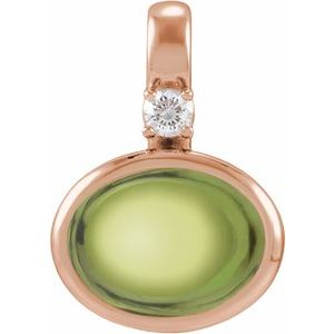 14K Rose Gold Natural Peridot & .03 CT Natural Diamond Cabochon Pendant