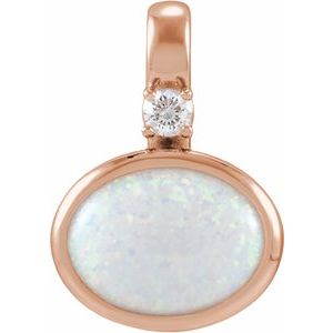14K Rose Gold Natural White Opal & .03 CT Lab-Grown Diamond Cabochon Pendant