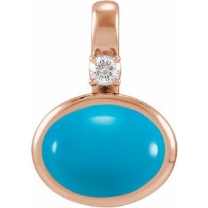 14K Rose Gold Natural Turquoise & .03 CT Natural Diamond Cabochon Pendant