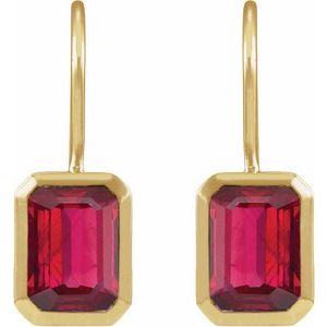 14K Yellow Gold Lab-Grown Ruby Bezel-Set Drop Earrings – image 2