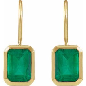 14K Yellow Gold Lab-Grown Emerald Bezel-Set Drop Earrings – image 2