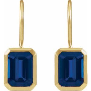 14K Yellow Gold Lab-Grown Blue Sapphire Bezel-Set Drop Earrings – image 2