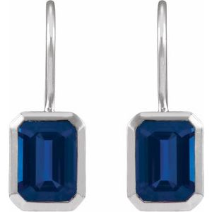 14K White Gold Lab-Grown Blue Sapphire Bezel-Set Drop Earrings – image 2