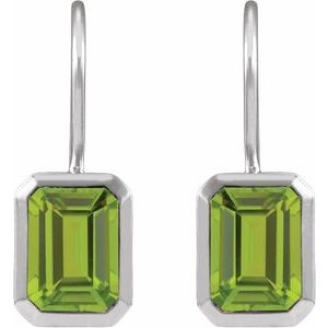 14K White Gold Natural Peridot Bezel-Set Drop Earrings – image 2