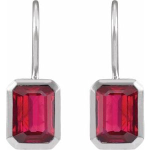 Platinum Lab-Grown Ruby Bezel-Set Drop Earrings – image 2