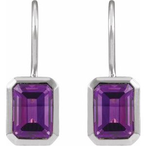 14K White Gold Natural Amethyst Bezel-Set Drop Earrings – image 2