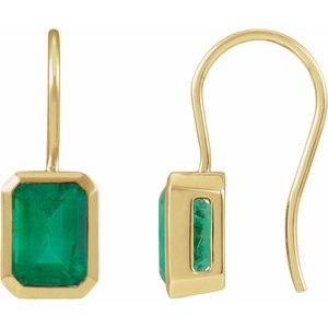 14K Yellow Gold Lab-Grown Emerald Bezel-Set Drop Earrings – image 2
