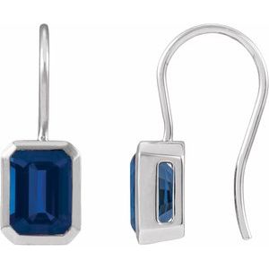 14K White Gold Lab-Grown Blue Sapphire Bezel-Set Drop Earrings