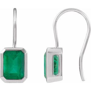 14K White Gold Lab-Grown Emerald Bezel-Set Drop Earrings