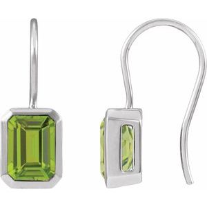 14K White Gold Natural Peridot Bezel-Set Drop Earrings