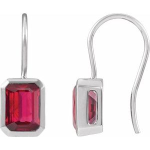 Platinum Lab-Grown Ruby Bezel-Set Drop Earrings – image 2