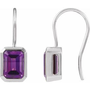 Platinum Natural Amethyst Bezel-Set Drop Earrings