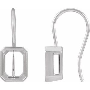 14K White Gold 9x7 mm Emerald Bezel-Set Drop Earring Mounting