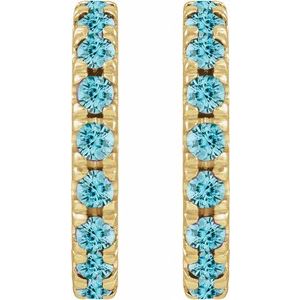 14K Yellow Gold Natural Zircon French-Set 12 mm Huggie Hoop Earrings – image 2