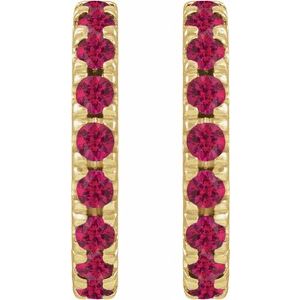14K Yellow Gold Lab-Grown Ruby French-Set 15.1 mm Huggie Hoop Earrings