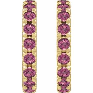 14K Yellow Gold Natural Pink Tourmaline French-Set 15.1 mm Huggie Hoop Earrings – image 2