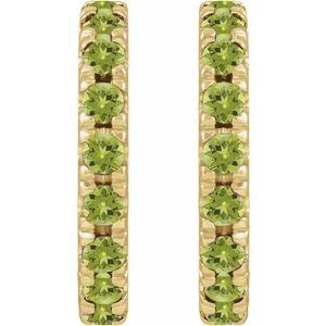 14K Yellow Gold Natural Peridot French-Set 12 mm Huggie Hoop Earrings – image 2