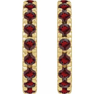 14K Yellow Gold Natural Mozambique Garnet French-Set 15.1 mm Huggie Hoop Earrings – image 2