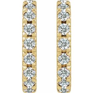 14K Yellow Gold Natural Diamond French-Set 12 mm Huggie Hoop Earrings – image 2