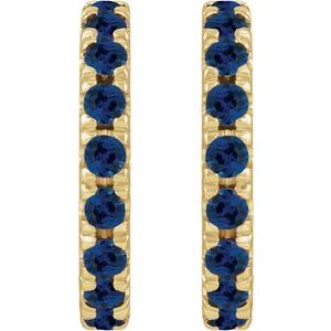 14K Yellow Gold Lab-Grown Blue Sapphire French-Set 12 mm Huggie Hoop Earrings – image 2