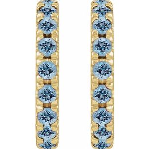 14K Yellow Gold Natural Aquamarine French-Set 15.1 mm Huggie Hoop Earrings – image 2