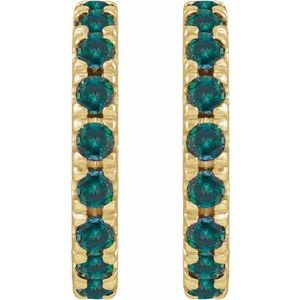 14K Yellow Gold Lab-Grown Alexandrite French-Set 12 mm Huggie Hoop Earrings – image 2