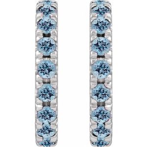 14K White Gold Natural Aquamarine French-Set 15.1 mm Huggie Hoop Earrings – image 2