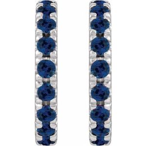14K White Gold Lab-Grown Blue Sapphire French-Set 15.1 mm Huggie Hoop Earrings – image 2