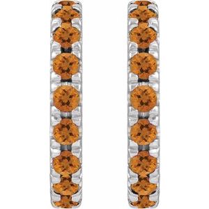 14K White Gold Natural Citrine French-Set 15.1 mm Huggie Hoop Earrings – image 2