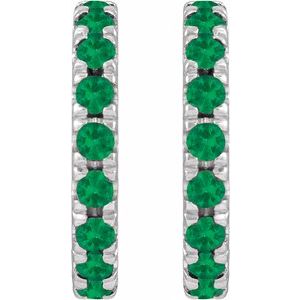 14K White Gold Lab-Grown Emerald French-Set 15.1 mm Huggie Hoop Earrings – image 2