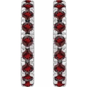 14K White Gold Natural Mozambique Garnet French-Set 15.1 mm Huggie Hoop Earrings – image 2