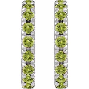 14K White Gold Natural Peridot French-Set 15.1 mm Huggie Hoop Earrings – image 2