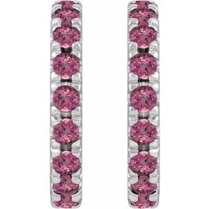Platinum Natural Pink Tourmaline French-Set 12 mm Huggie Hoop Earrings – image 2