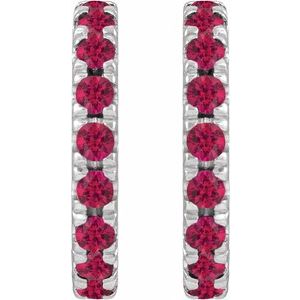 Platinum Lab-Grown Ruby French-Set 15.1 mm Huggie Hoop Earrings – image 2
