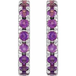 Sterling Silver Natural Amethyst French-Set 15.1 mm Huggie Hoop Earrings