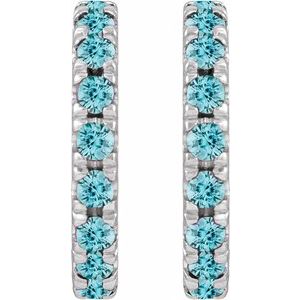 14K White Gold Natural Zircon French-Set 15.1 mm Huggie Hoop Earrings – image 2