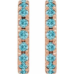 14K Rose Gold Natural Zircon French-Set 12 mm Huggie Hoop Earrings – image 2